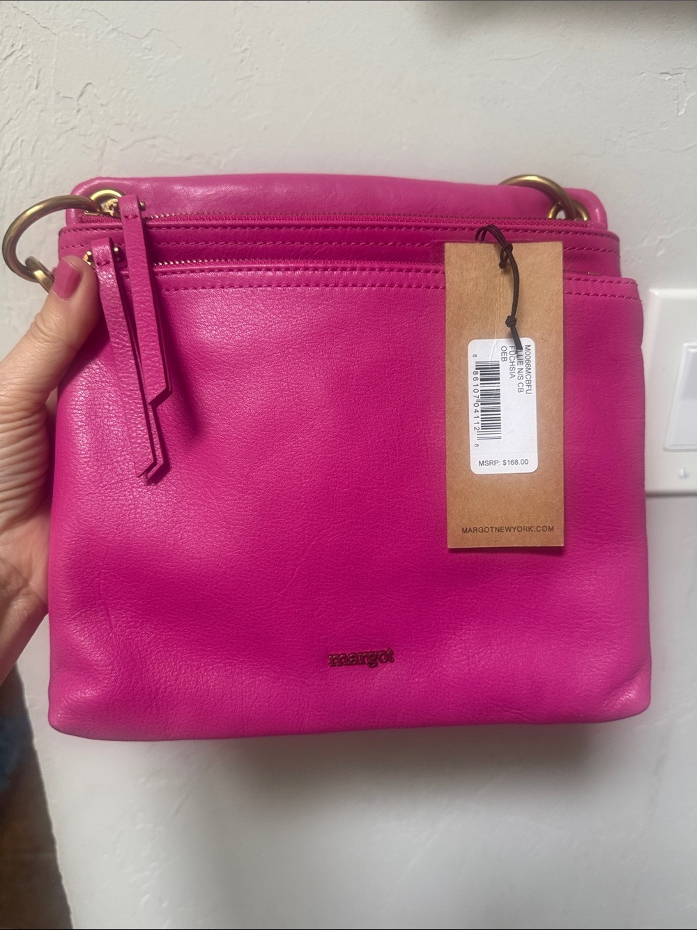 margot Vibrant Pink Leather Crossbody with Gold Hardware